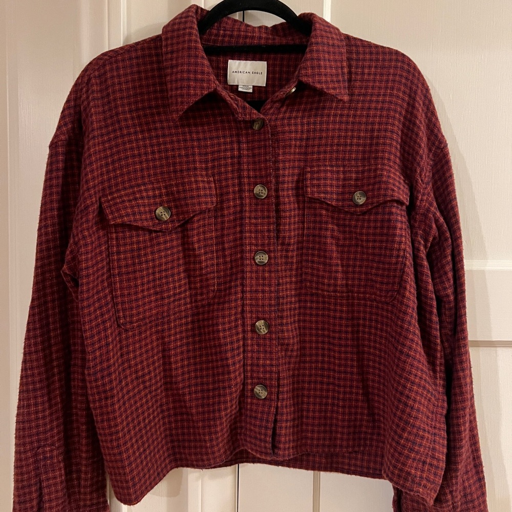 American Eagle Maroon Plaid Shirt